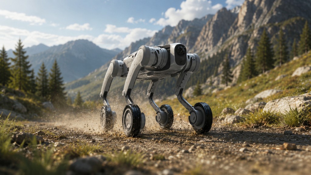PUDU D5-W em terreno off-road — robô quadrúpede autônomo de grau industrial