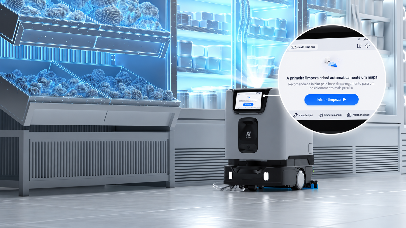 PUDU ET1 com interface de mapeamento automático e início de limpeza