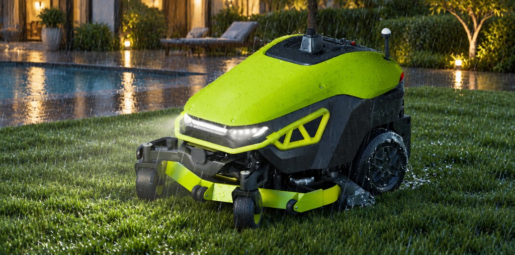 PUDU GT5 operando sob chuva à noite com faróis ligados — proteção IP66
