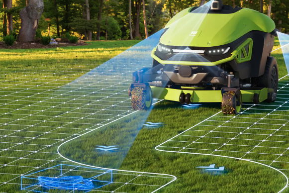 PUDU GT5 com percepção 360° detectando obstáculos no gramado